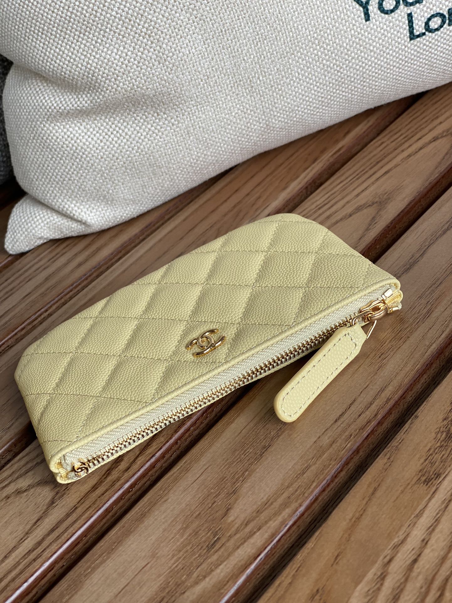 CHANEL CLASSIC SMALL 15 ZIPPED POUCH IN YELLOW CORN GRAINED CALFSKIN