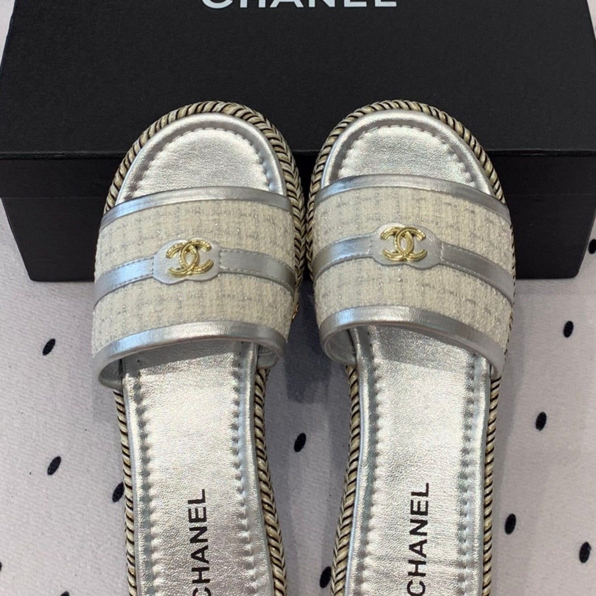 CHANEL Double  Women Silver Slippers Calfskin