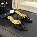 CHANEL HIGH HEEL MULE 65 MM IN BLACK SUEDE