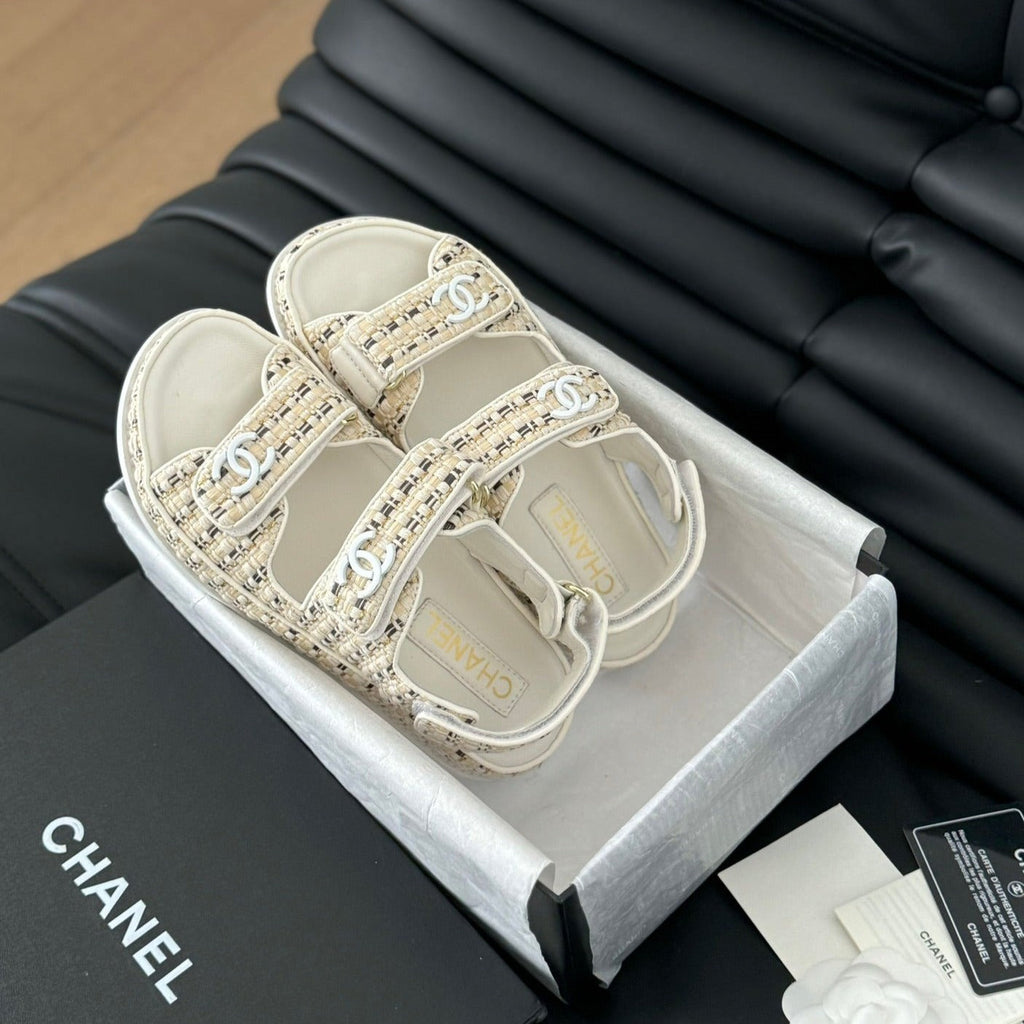 CHANEL Dad Sandals Sheepskin Beige Cream