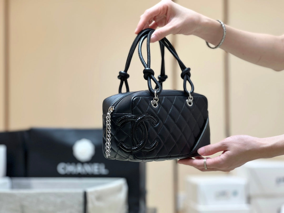 CHANEL 25S  CAMBON BOSTON BAG 27 IN FULL BLACK CALFSKIN