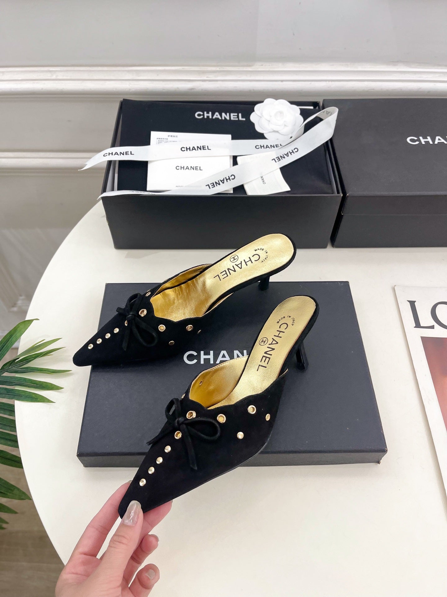 CHANEL HIGH 65 MM MULE IN BLACK SUEDE